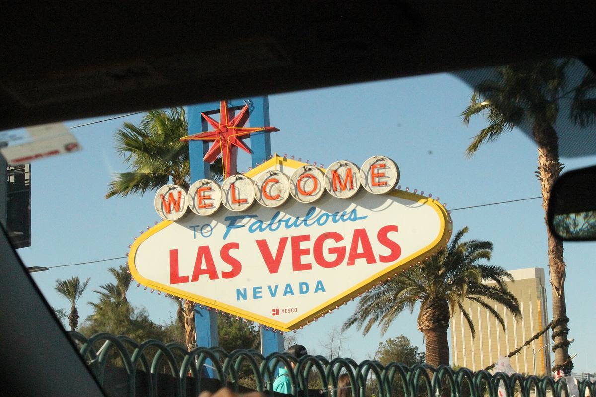 The Welcome to Fabulous Las Vegas neon sign against a blue sky