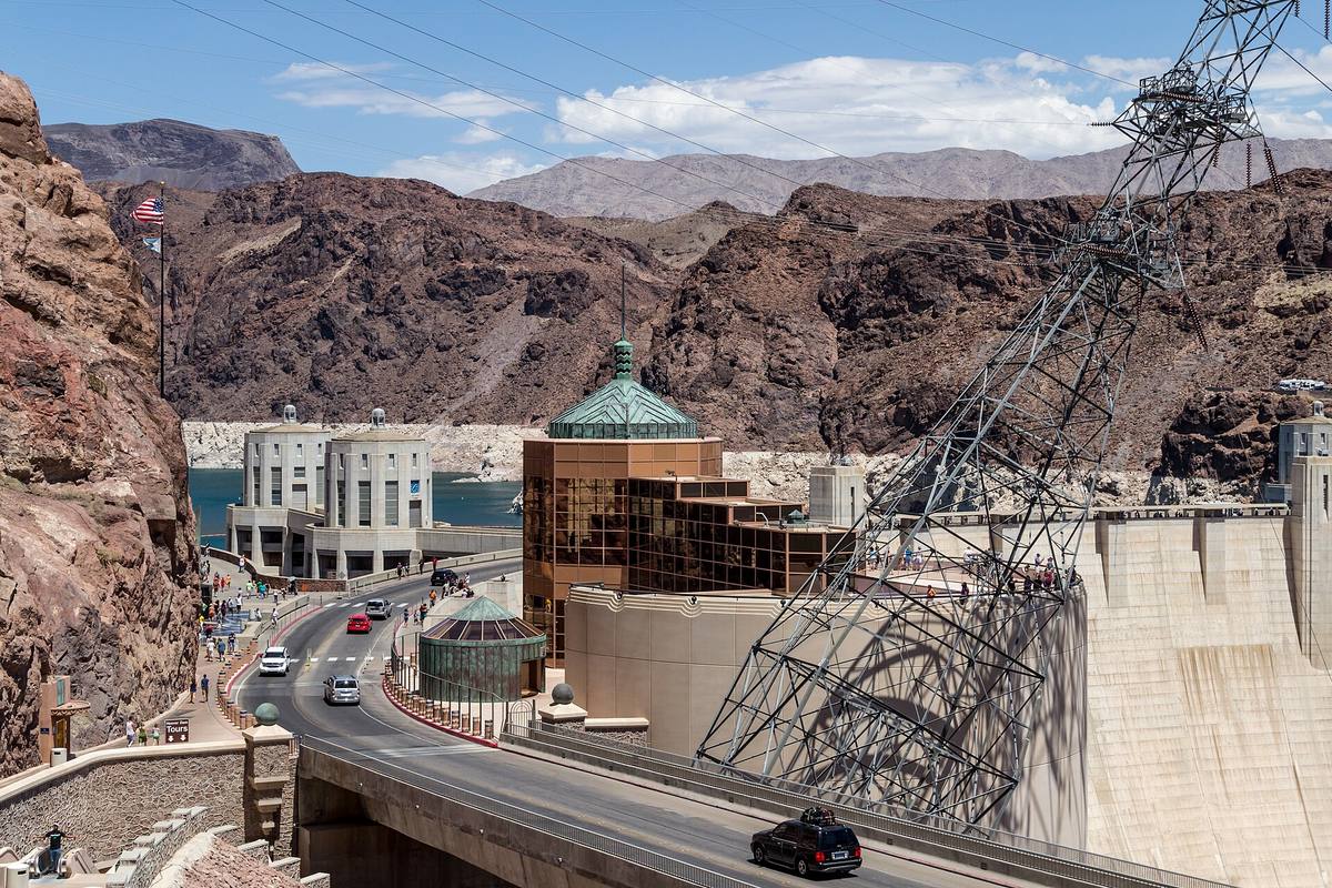 The curved concrete wall of the Hoover Dam